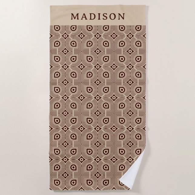 Beige And Brown Geometric Shapes Beach Towel (Front)