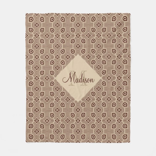 Beige And Brown Geometric Shapes Fleece Blanket (Front)
