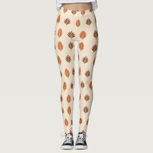 Beige and Brown Leaves Leggings