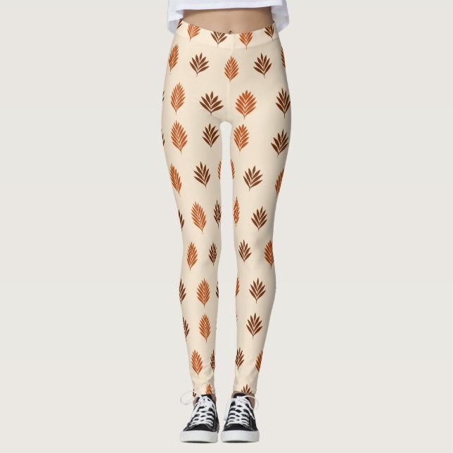 Beige and Brown Leaves  Leggings (Front)