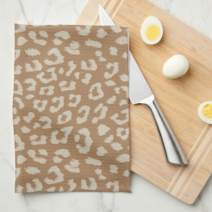Beige and Brown Leopard Print Pattern Tea Towel