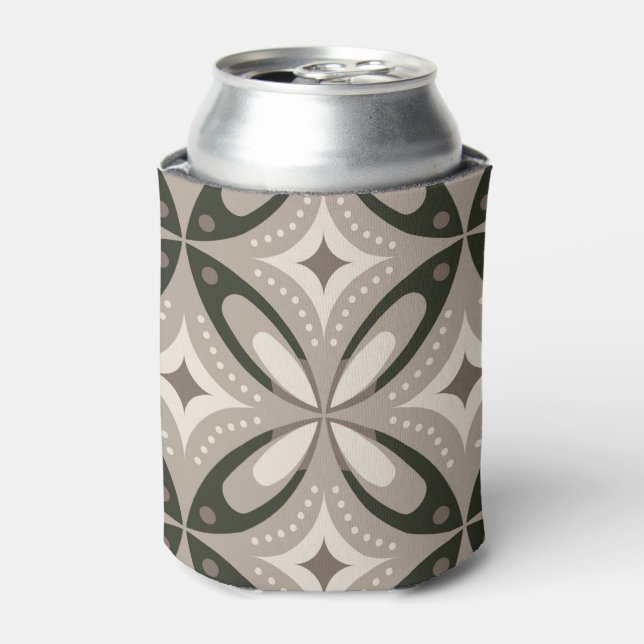 Beige and Brown Retro circular shapes Can Cooler (Can Front)