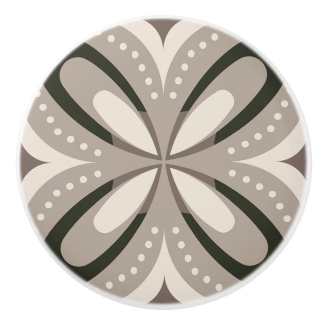 Beige and Brown Retro circular shapes Ceramic Knob (Front)