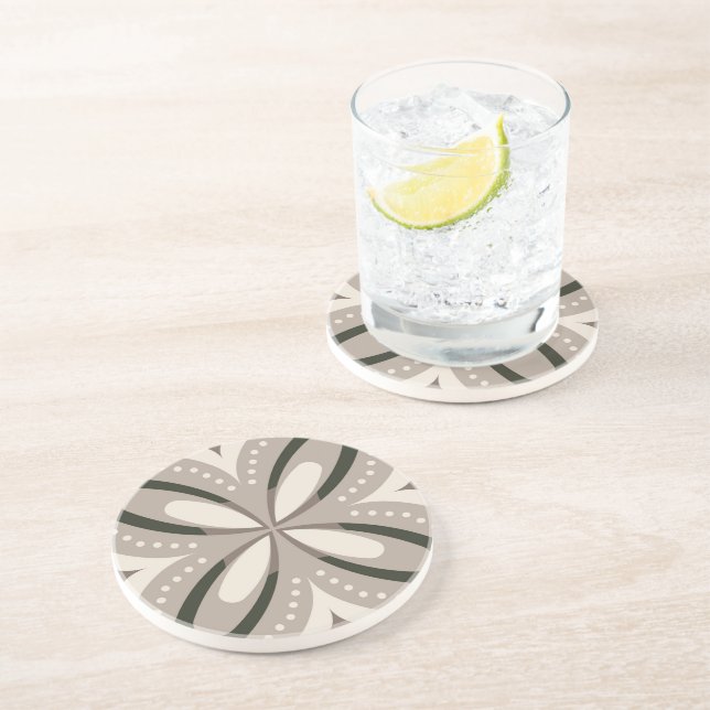 Beige and Brown Retro circular shapes Coaster (Side)