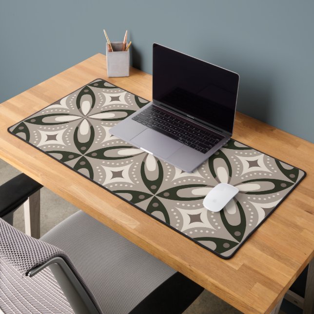 Beige and Brown Retro circular shapes Desk Mat (Office 2)