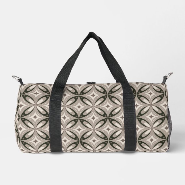 Beige and Brown Retro circular shapes Duffle Bag (Front)