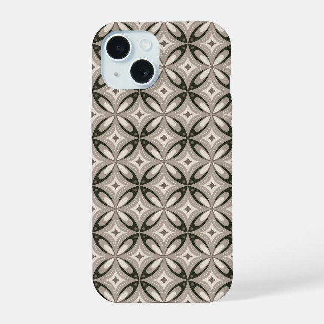 Beige and Brown Retro circular shapes iPhone 15 Case (Back)