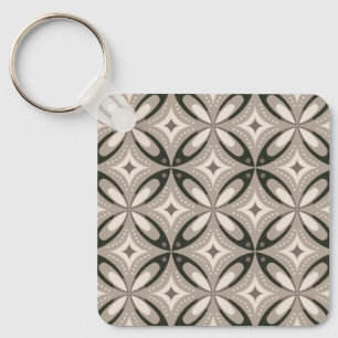 Beige and Brown Retro circular shapes Key Ring