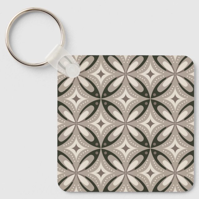 Beige and Brown Retro circular shapes Key Ring (Front)