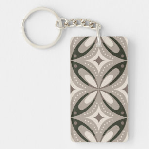 Beige and Brown Retro circular shapes Key Ring