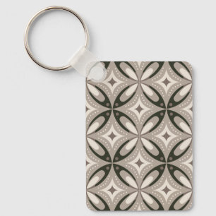 Beige and Brown Retro circular shapes Key Ring