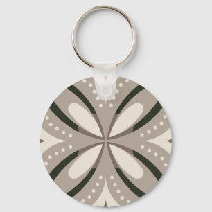 Beige and Brown Retro circular shapes Key Ring
