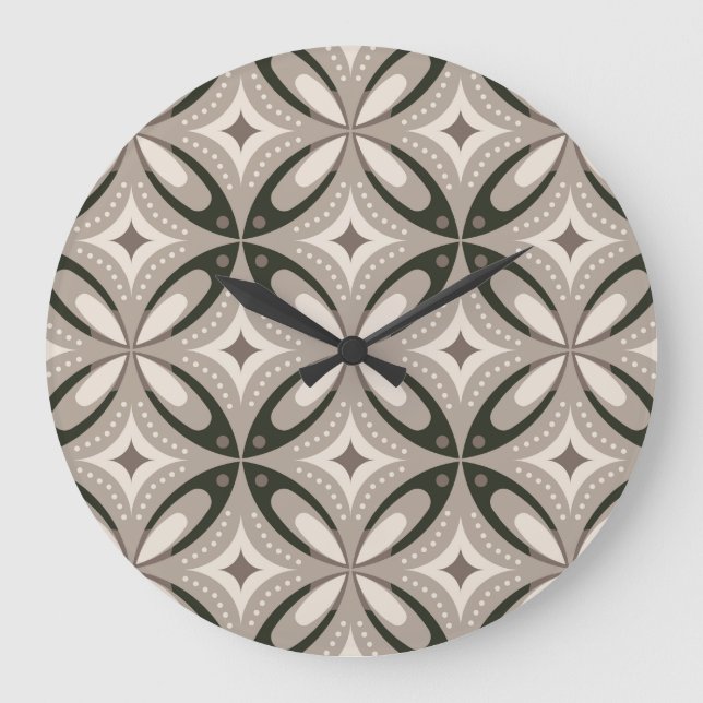 Beige and Brown Retro circular shapes Large Clock (Front)