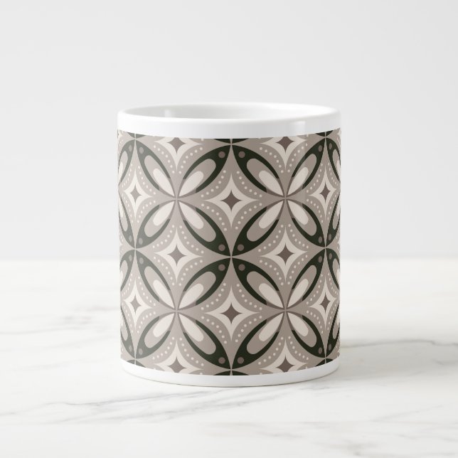 Beige and Brown Retro circular shapes Large Coffee Mug (Front)
