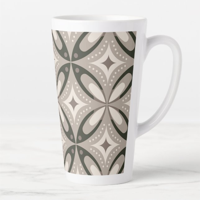 Beige and Brown Retro circular shapes Latte Mug (Right)