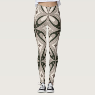 Beige and Brown Retro circular shapes Leggings