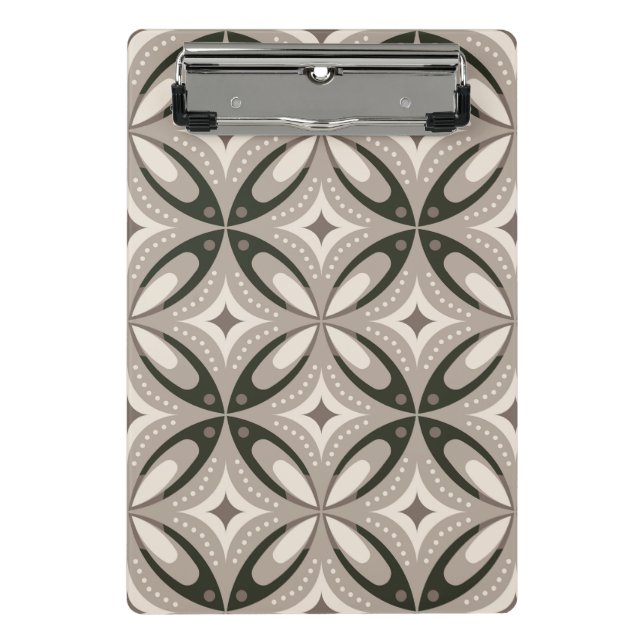 Beige and Brown Retro circular shapes Mini Clipboard (Front)