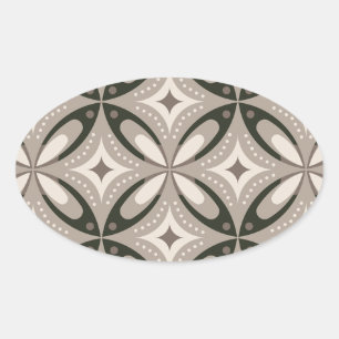 Beige and Brown Retro circular shapes Oval Sticker