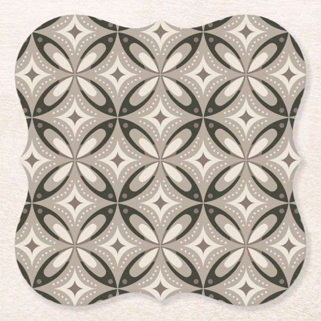Beige and Brown Retro circular shapes Paper Coaster (Front)