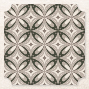 Beige and Brown Retro circular shapes Paper Coaster