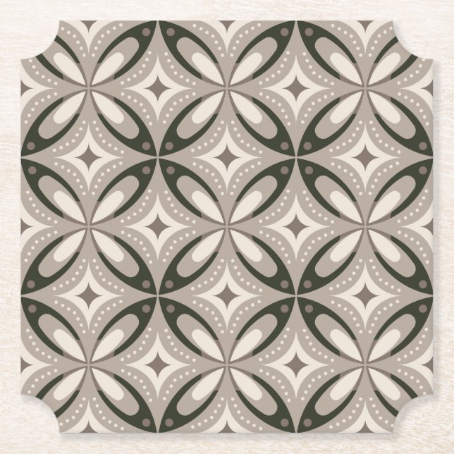 Beige and Brown Retro circular shapes Paper Coaster (Front)