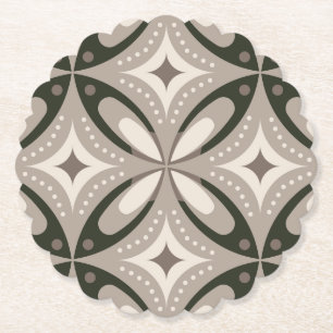 Beige and Brown Retro circular shapes Paper Coaster