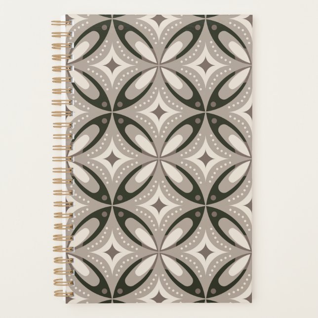 Beige and Brown Retro circular shapes Planner (Front)