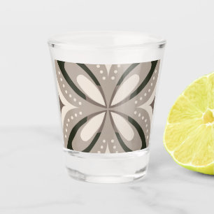 Beige and Brown Retro circular shapes Shot Glass