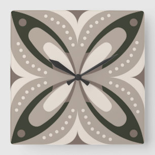 Beige and Brown Retro circular shapes Square Wall Clock