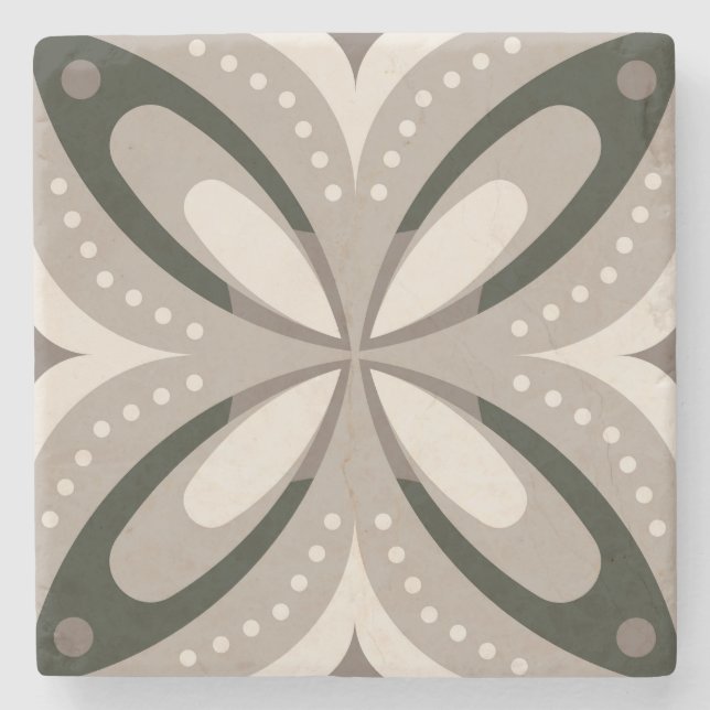 Beige and Brown Retro circular shapes Stone Coaster (Front)