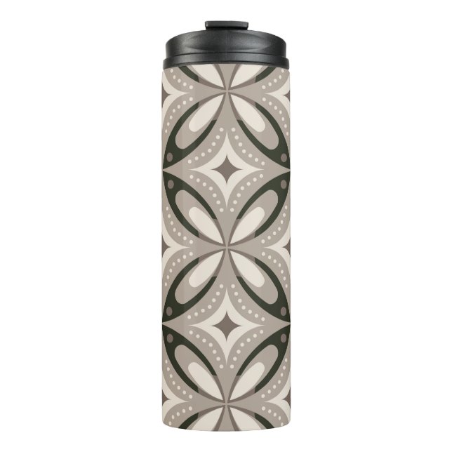 Beige and Brown Retro circular shapes Thermal Tumbler (Front)