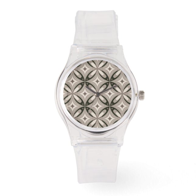 Beige and Brown Retro circular shapes Watch (Front)