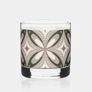 Beige and Brown Retro circular shapes Whiskey Glass