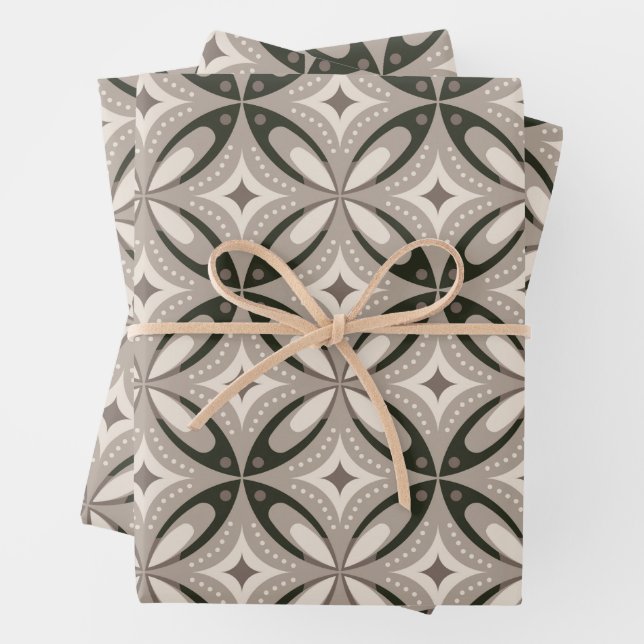 Beige and Brown Retro circular shapes Wrapping Paper Sheet (In situ)