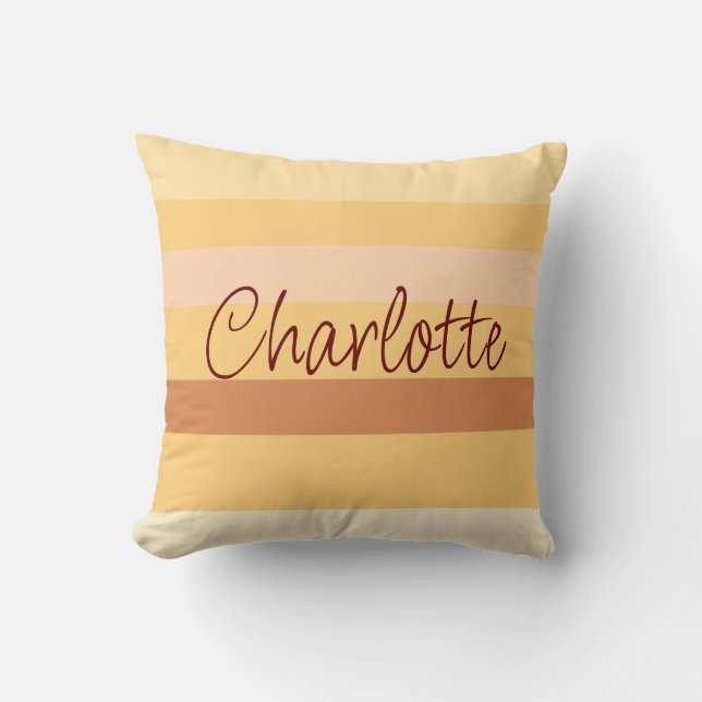 Beige and brown stripes personalised name cushion (Front)