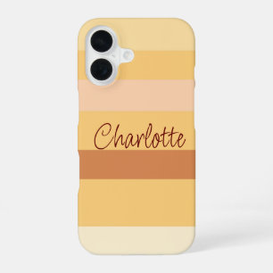 Beige and brown stripes personalised name iPhone 16 case