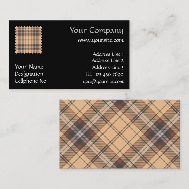 Beige and Brown Tartan Business Card (Front/Back)