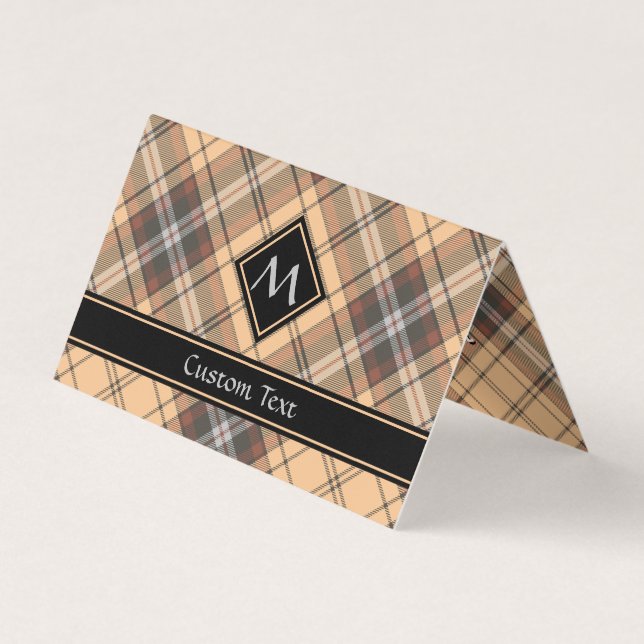 Beige and Brown Tartan Business Card (Front)
