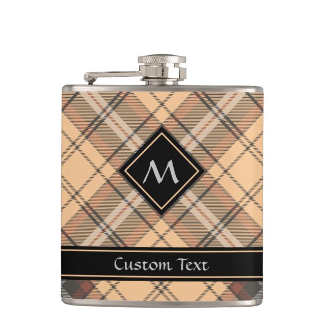 Beige and Brown Tartan Hip Flask (Front)