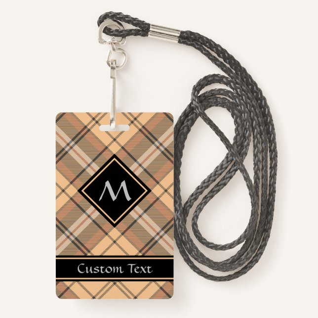 Beige and Brown Tartan ID Badge (Front with Lanyard)