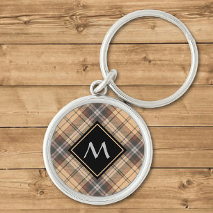 Beige and Brown Tartan Key Ring
