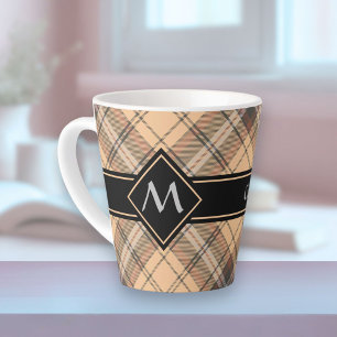 Beige and Brown Tartan Latte Mug