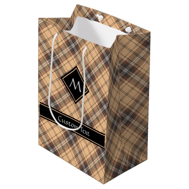 Beige and Brown Tartan Medium Gift Bag (Front Angled)