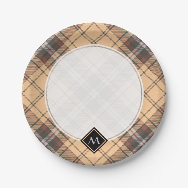 Beige and Brown Tartan Paper Plate (Front)