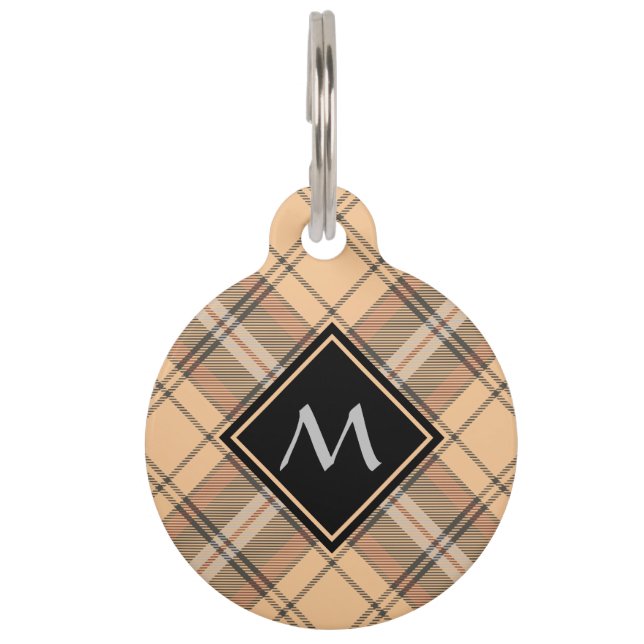 Beige and Brown Tartan Pet Tag (Front)