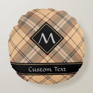 Beige and Brown Tartan Round Cushion