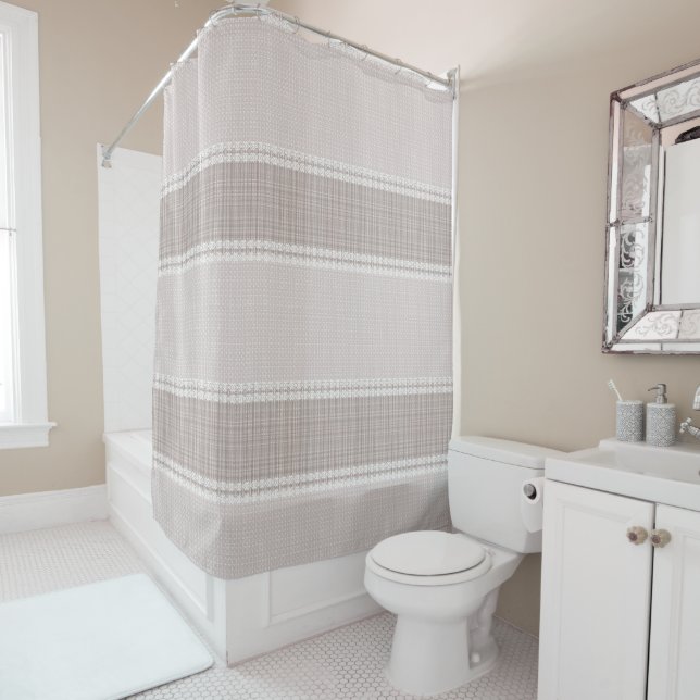 Beige and brown tartan. shower curtain (In Situ)