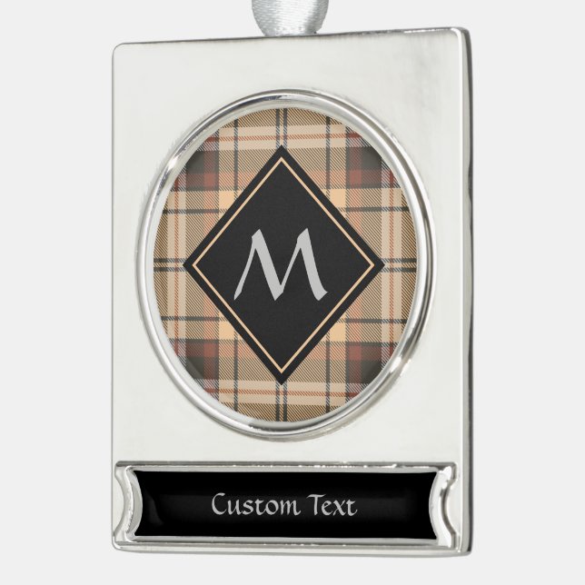 Beige and Brown Tartan Silver Plated Banner Ornament (Left)