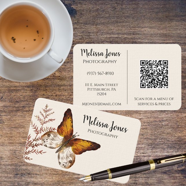 Beige and Brown Watercolor Butterfly  Business Card (Creator Uploaded)