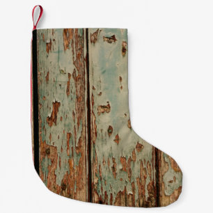 Beige and brown wooden board small christmas stocking